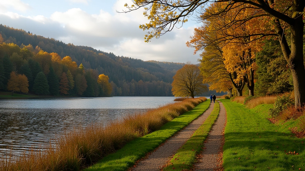 Forest trail beside Lough Key with water views